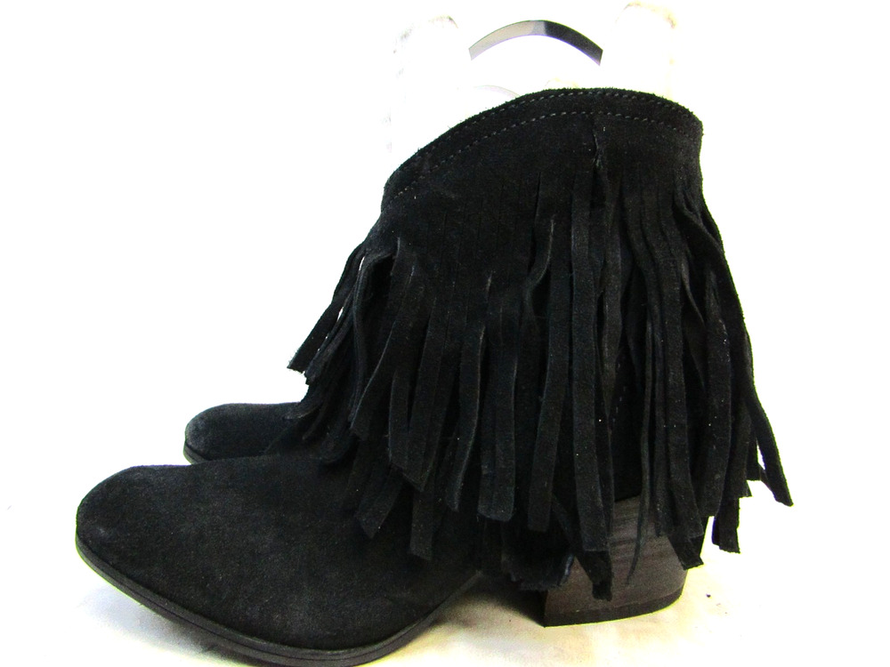 Taos Size 37 EUR Black Suede Zip Fringe Ankle Fashion Boots Bootie